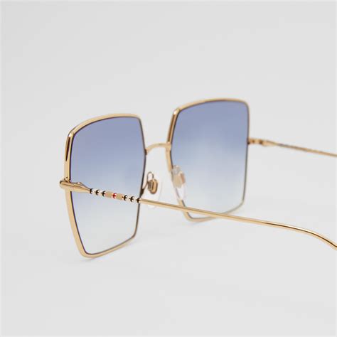 burberry icon stripe detail square frame sunglasses|Stripe Detail Square Frame Sunglasses in Light gold.